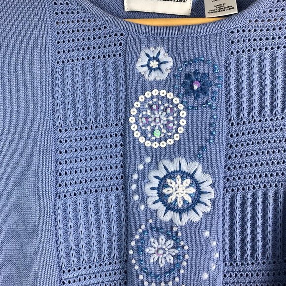Grandma Knit Top Lightweight Sweater Embroidered Beaded Floral Small - Picture 2 of 7
